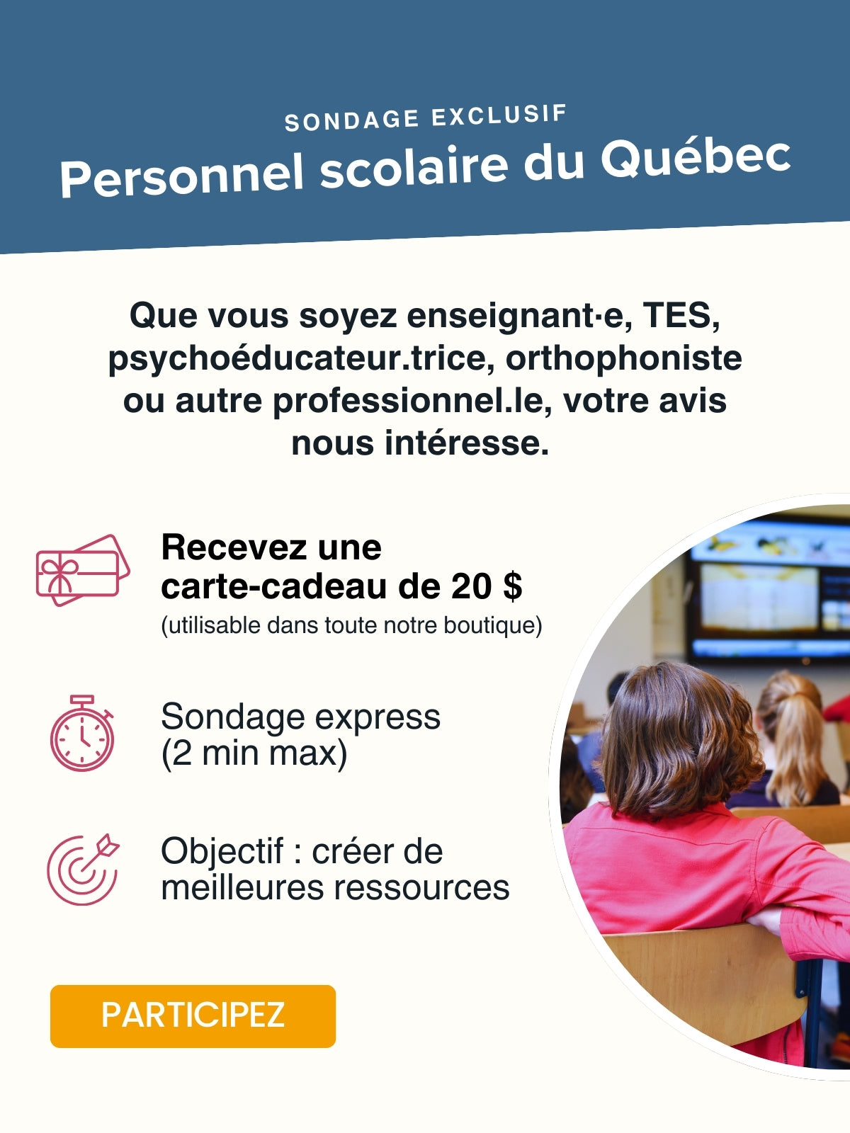 Sondage destiné au personnel scolaire du Québec | Éditionsn Émotion